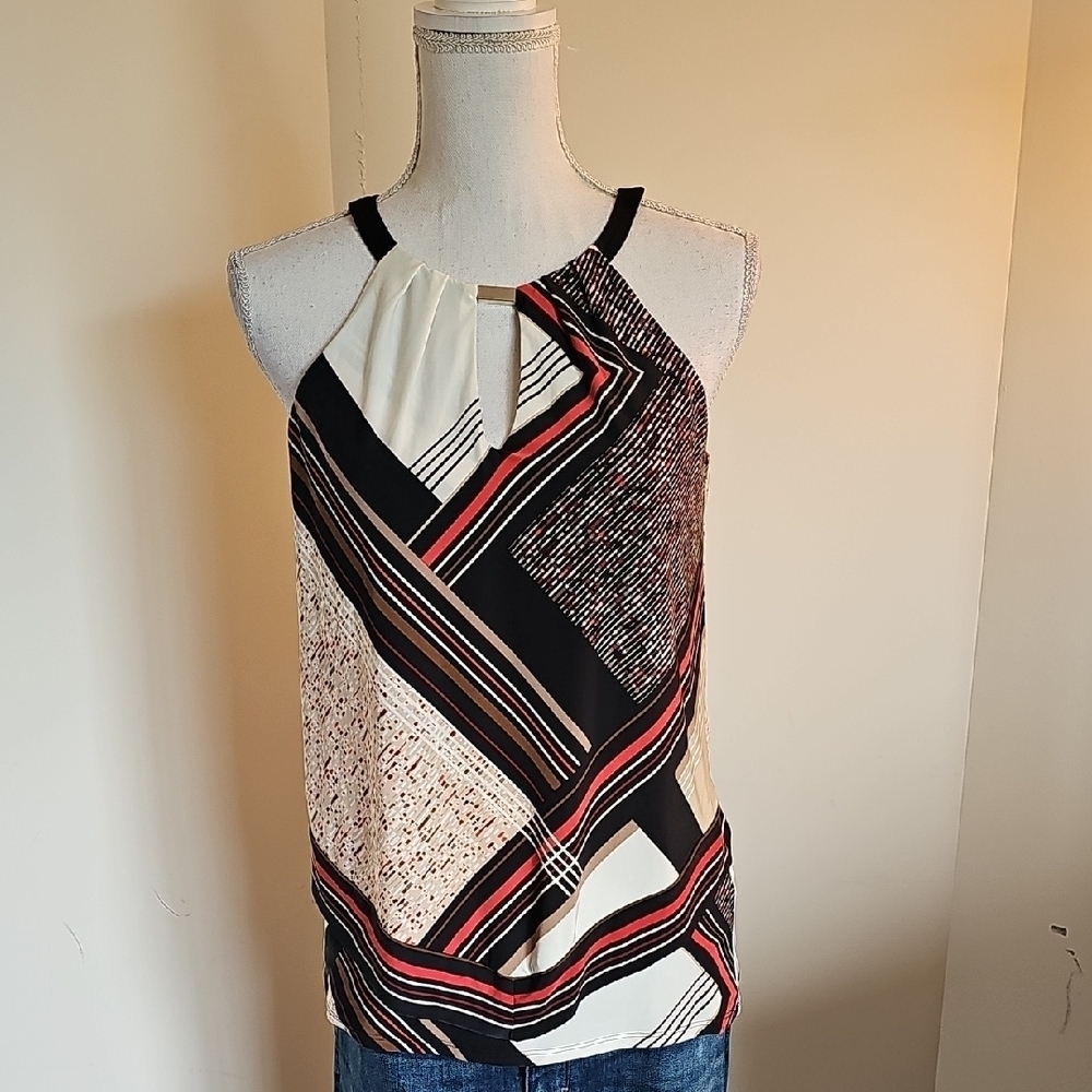 White House Black Market Black and Cream Striped Tank Top